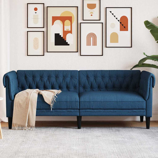 Chesterfield-Sofa 3-Sitzer Blau Stoff