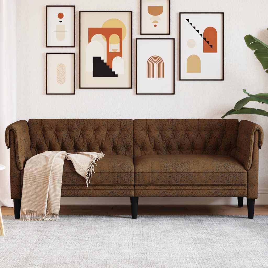 Chesterfield-Sofa 3-Sitzer Braun Stoff