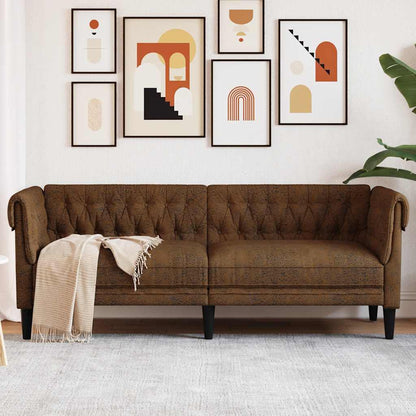 Chesterfield-Sofa 3-Sitzer Braun Stoff