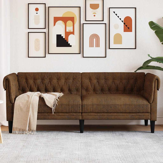 Chesterfield-Sofa 3-Sitzer Braun Stoff