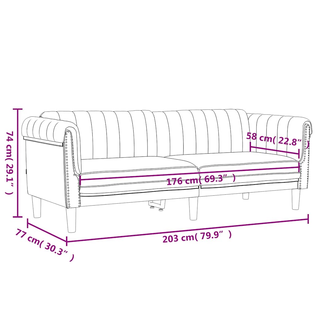 Sofa 3-Sitzer Dunkelgrau Samt