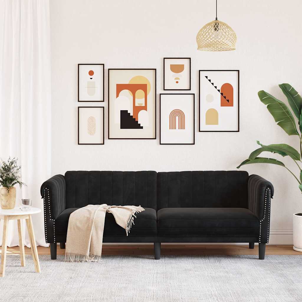 Sofa 3-personers sort fløjl