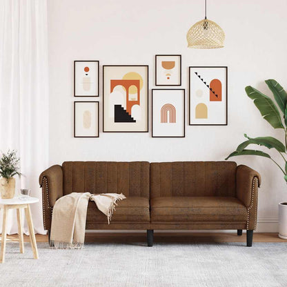 3-Sitzer Sofa Braun Kunstleder Wildleder-Optik