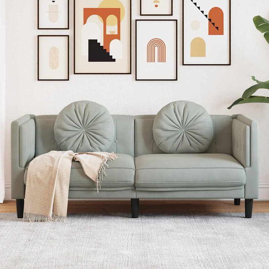 Sofa mit Kissen 2-Sitzer Hellgrau Samt