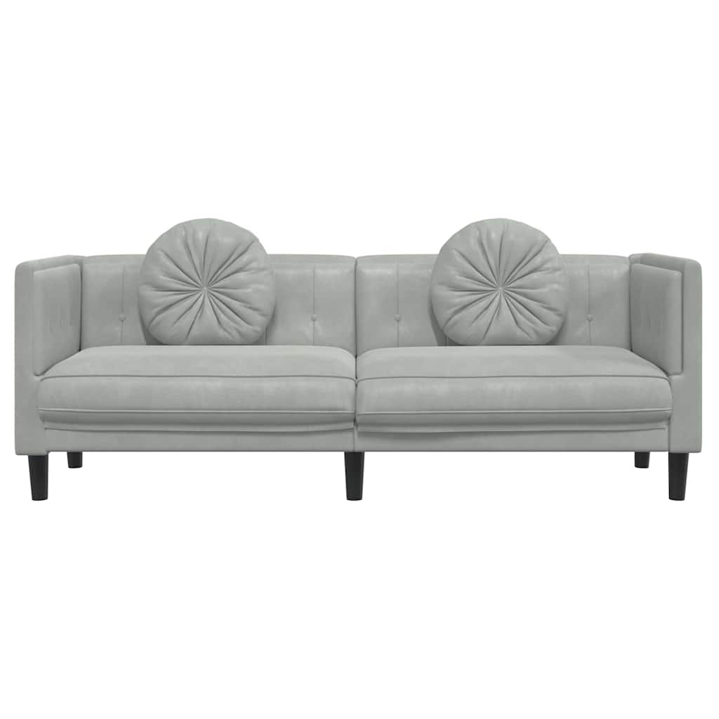 Sofa mit Kissen 3-Sitzer Hellgrau Samt