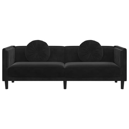 Sofa mit Kissen 3-Sitzer Schwarz Samt