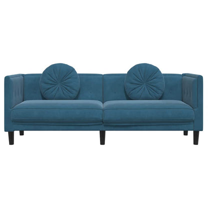 Sofa mit Kissen 3-Sitzer Blau Samt