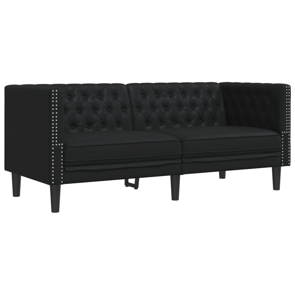 Chesterfield Sofa 2-personers sort imiteret læder