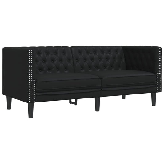 Chesterfield Sofa 2-personers sort imiteret læder