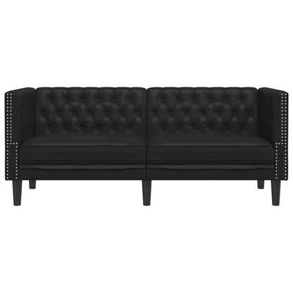 Chesterfield Sofa 2-personers sort imiteret læder