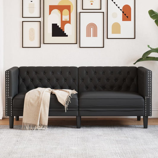 Chesterfield Sofa 2-personers sort imiteret læder