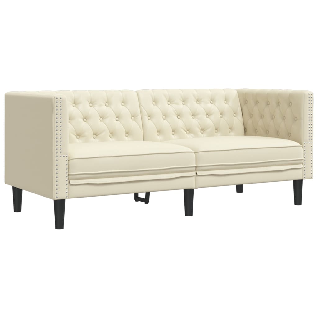 Chesterfield sofa 2-personers creme imiteret læder