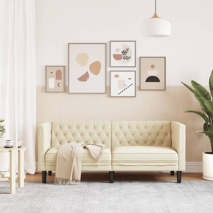Chesterfield sofa 2-personers creme imiteret læder