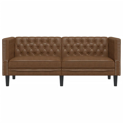 Chesterfield-Sofa 2-Sitzer Braun Kunstleder in Wildleder-Optik