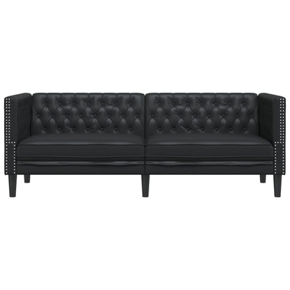 Chesterfield-Sofa 3-Sitzer Schwarz Kunstleder