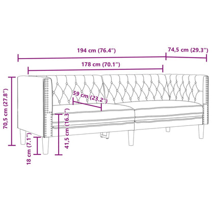 Chesterfield-Sofa 3-Sitzer Schwarz Kunstleder