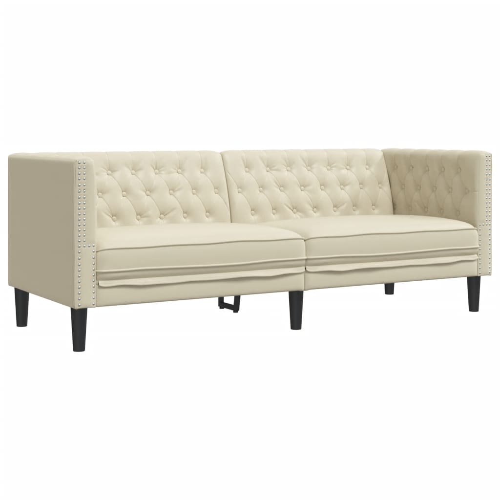 Chesterfield sofa 3-personers creme imiteret læder