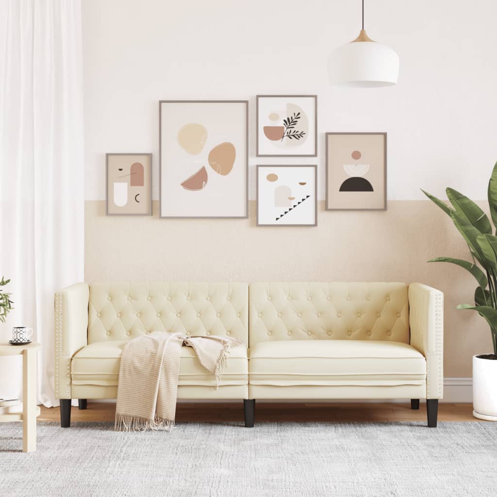 Chesterfield sofa 3-personers creme imiteret læder