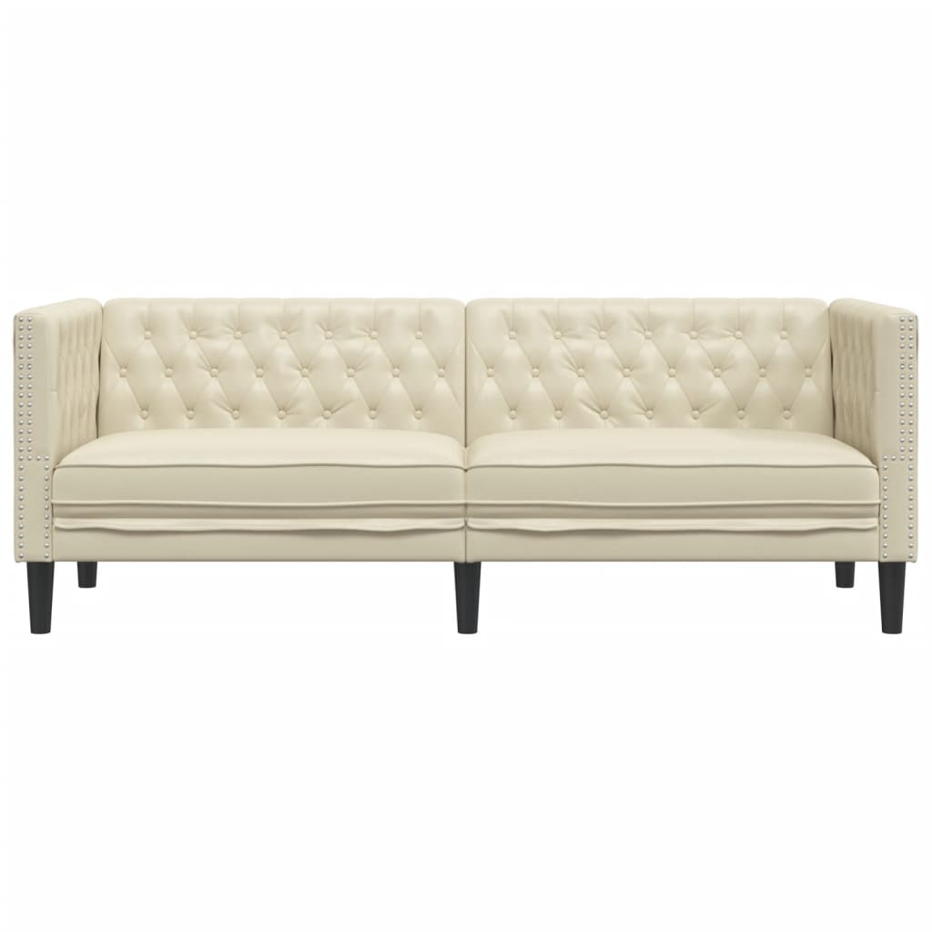 Chesterfield sofa 3-personers creme imiteret læder