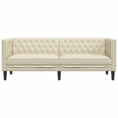 Chesterfield sofa 3-personers creme imiteret læder