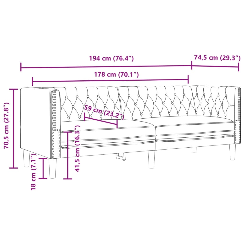 Chesterfield sofa 3-personers creme imiteret læder