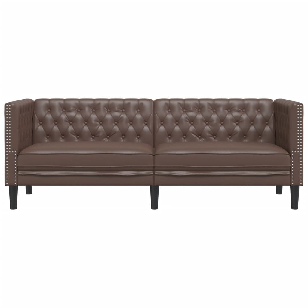Chesterfield-Sofa 3-Sitzer Braun Kunstleder
