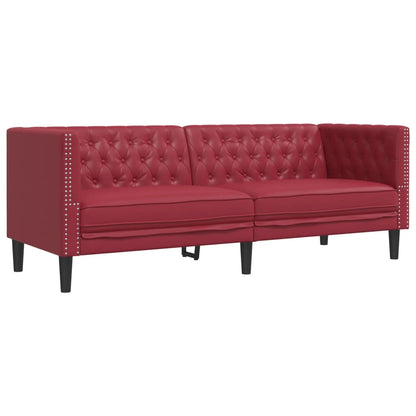 Chesterfield-Sofa 3-Sitzer Weinrot Kunstleder
