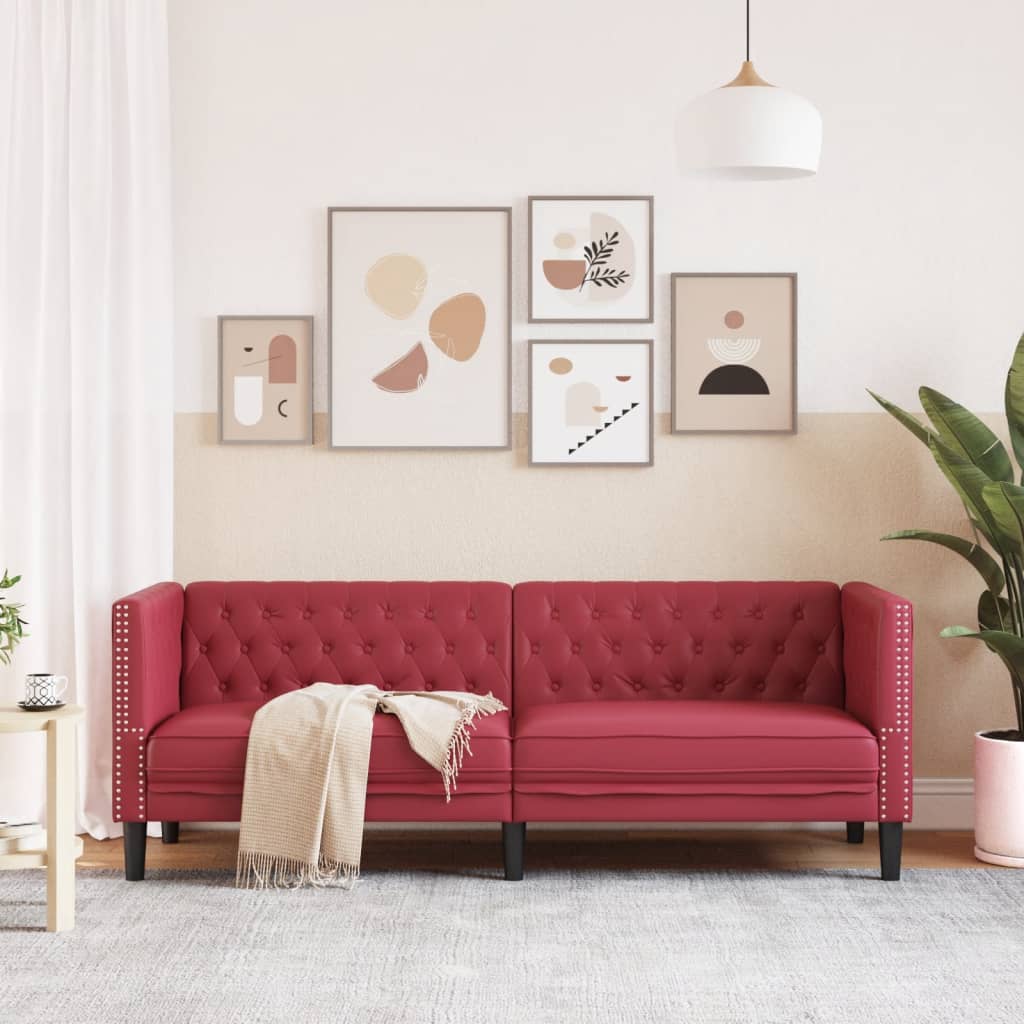 Chesterfield-Sofa 3-Sitzer Weinrot Kunstleder