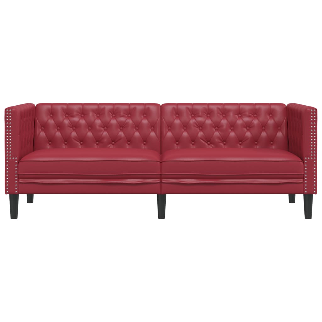 Chesterfield-Sofa 3-Sitzer Weinrot Kunstleder