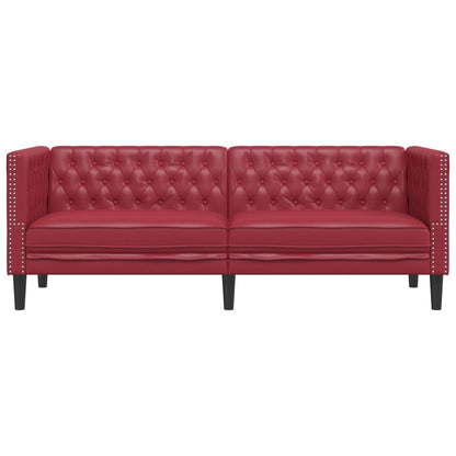 Chesterfield-Sofa 3-Sitzer Weinrot Kunstleder