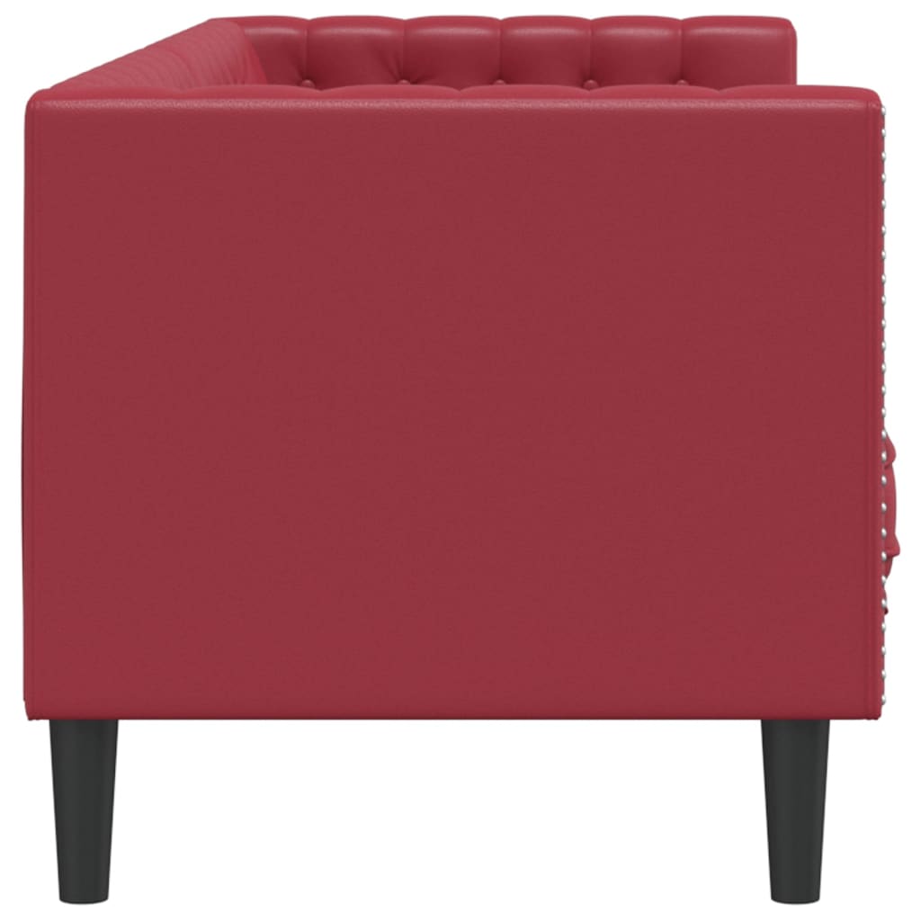 Chesterfield-Sofa 3-Sitzer Weinrot Kunstleder