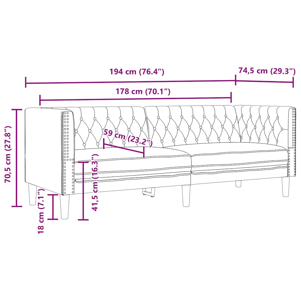 Chesterfield-Sofa 3-Sitzer Cappuccino Kunstleder