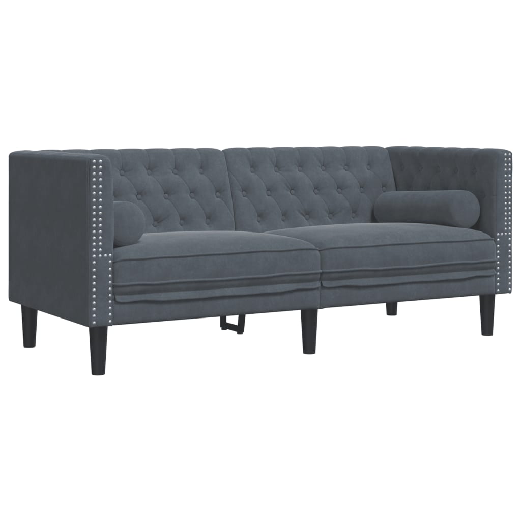 Chesterfield Sofa med Bolsters 2-personers mørkegrå fløjl