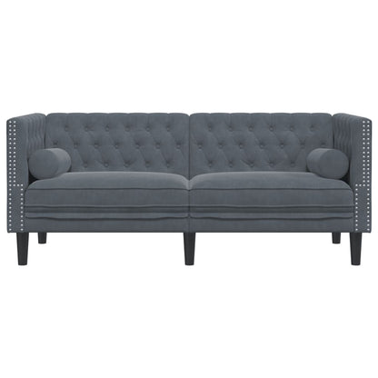 Chesterfield Sofa med Bolsters 2-personers mørkegrå fløjl