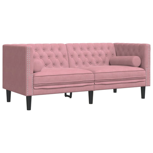 Chesterfield Sofa med Bolsters 2-personers Pink Velvet