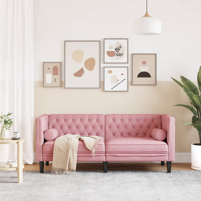 Chesterfield Sofa med Bolsters 2-personers Pink Velvet