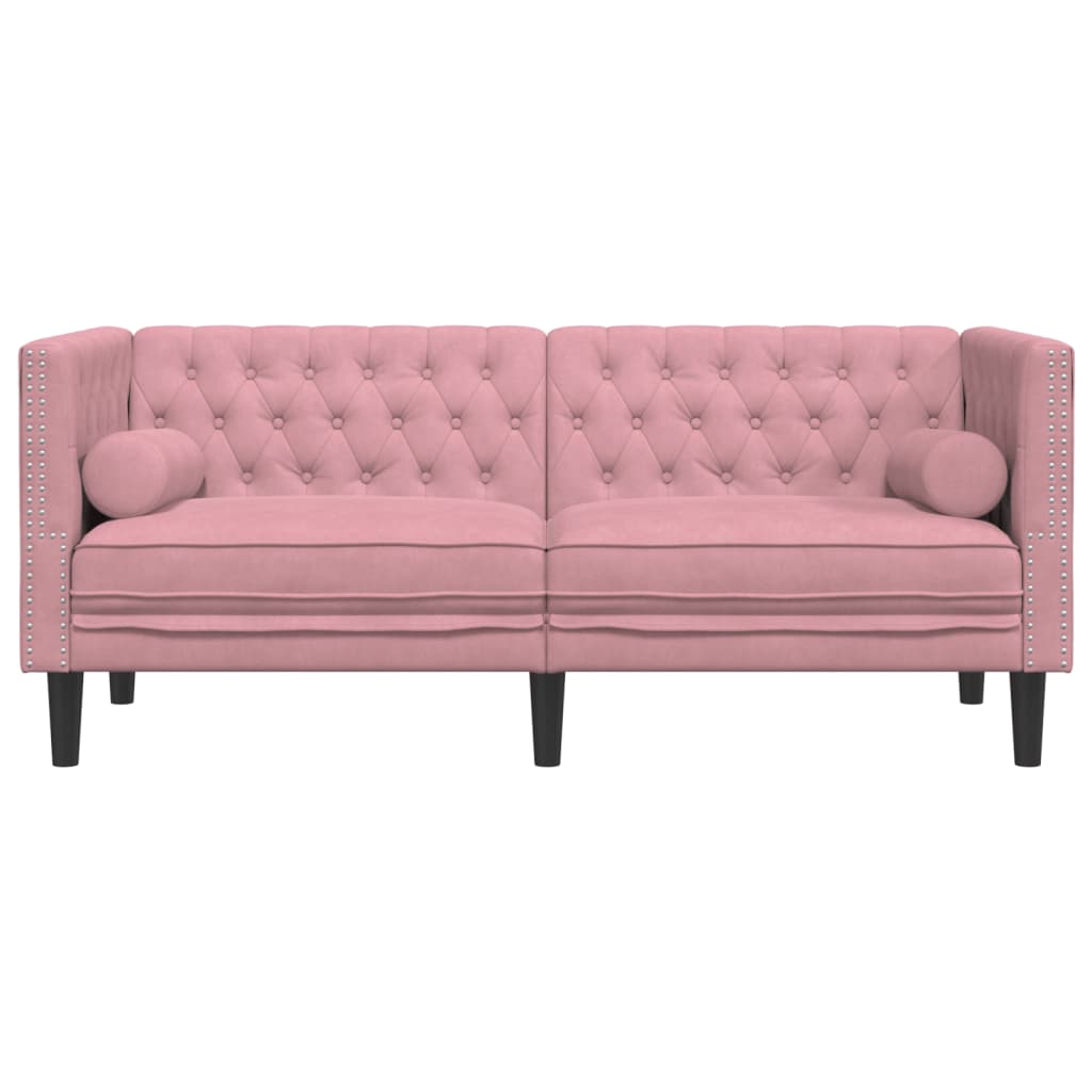 Chesterfield Sofa med Bolsters 2-personers Pink Velvet