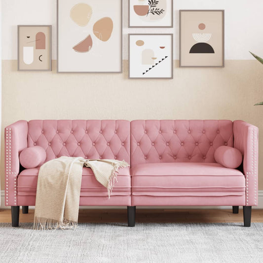 Chesterfield Sofa med Bolsters 2-personers Pink Velvet