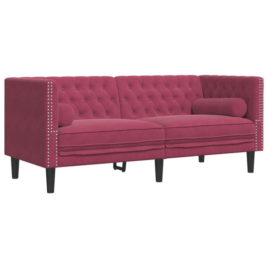 Chesterfield Sofa med Bolsters 2-personers vinrød fløjl