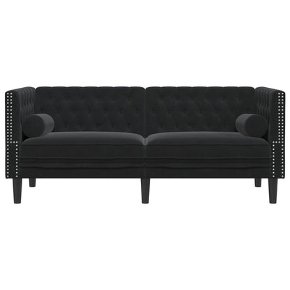 Chesterfield Sofa med Bolsters 2-personers sort fløjl