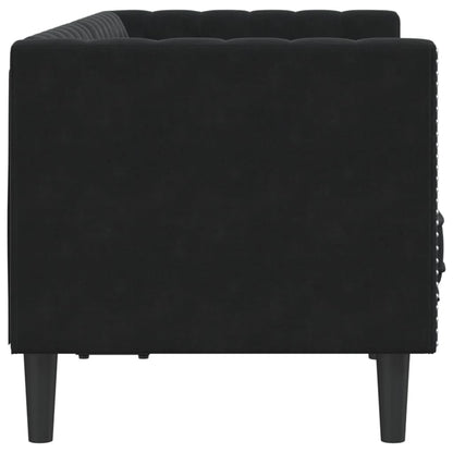 Chesterfield Sofa med Bolsters 2-personers sort fløjl