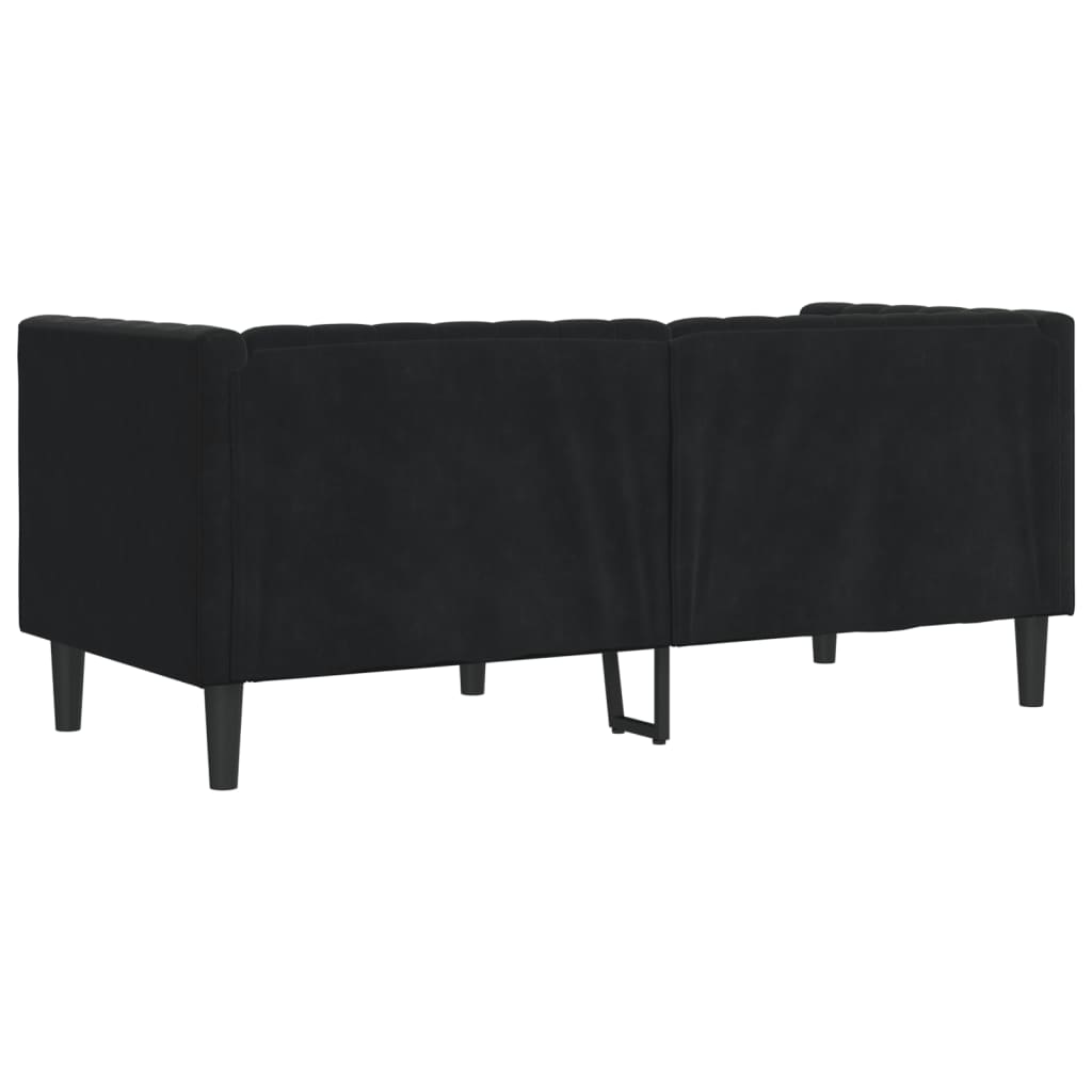Chesterfield Sofa med Bolsters 2-personers sort fløjl