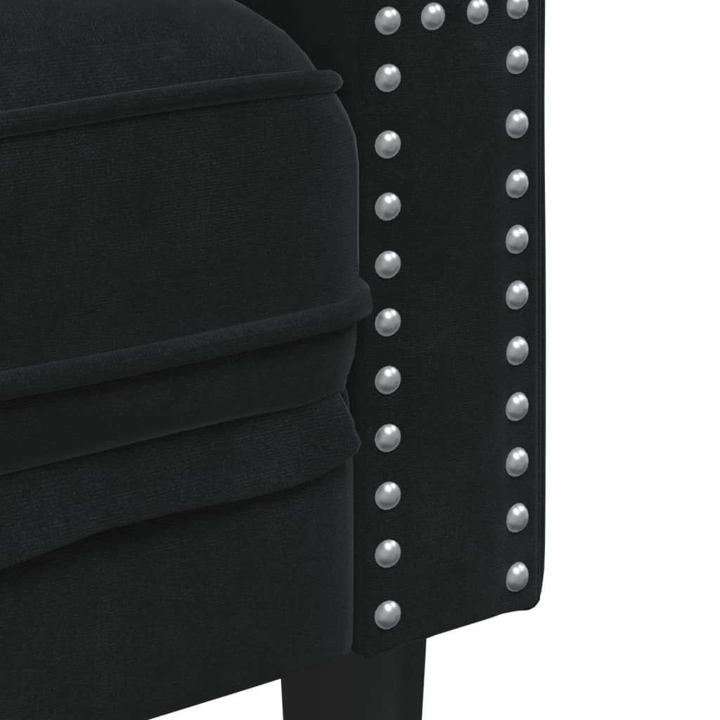 Chesterfield Sofa med Bolsters 2-personers sort fløjl