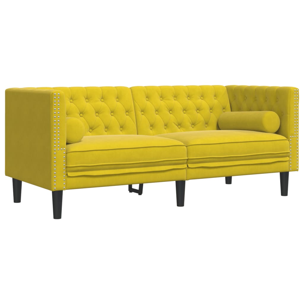 Chesterfield-Sofa mit Nackenrollen 2-Sitzer Gelb Samt