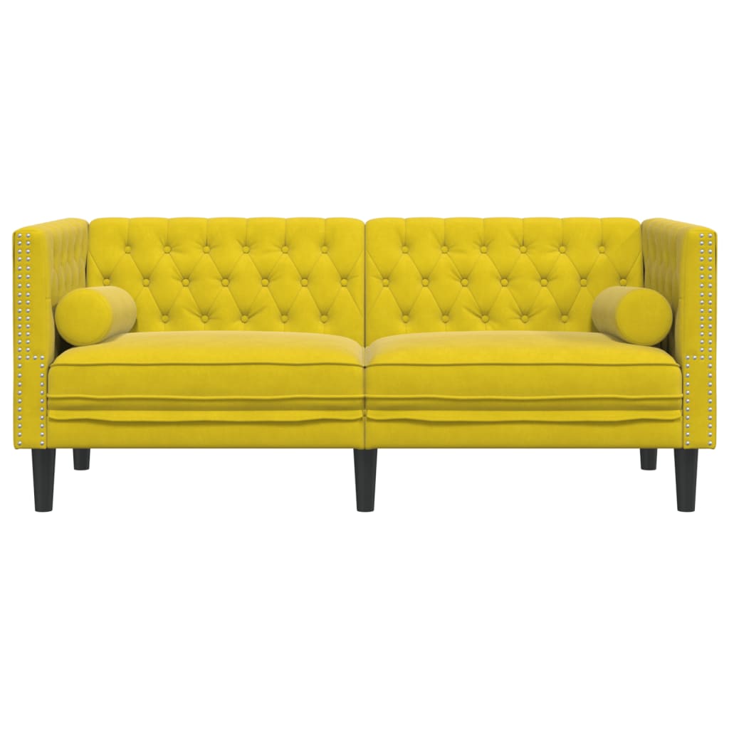Chesterfield-Sofa mit Nackenrollen 2-Sitzer Gelb Samt