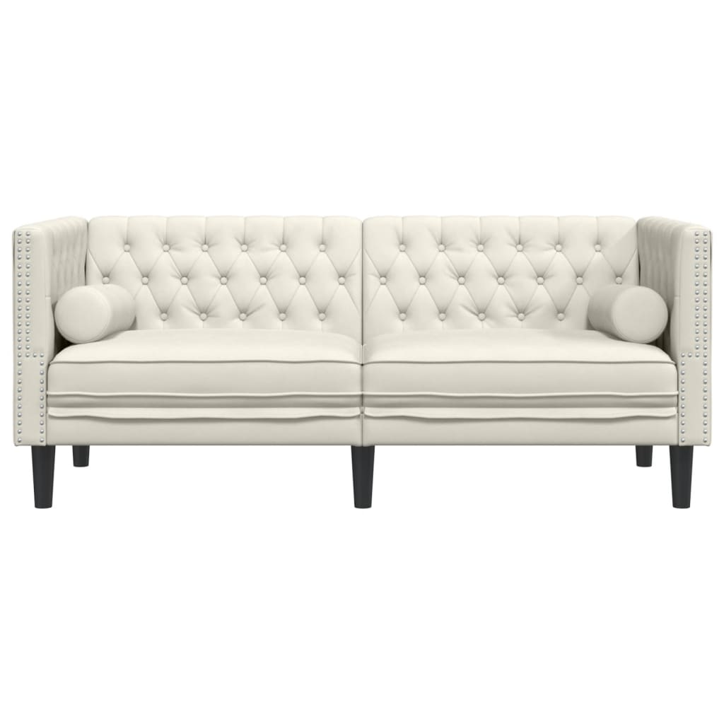 Chesterfield-Sofa mit Nackenrollen 2-Sitzer Creme Samt