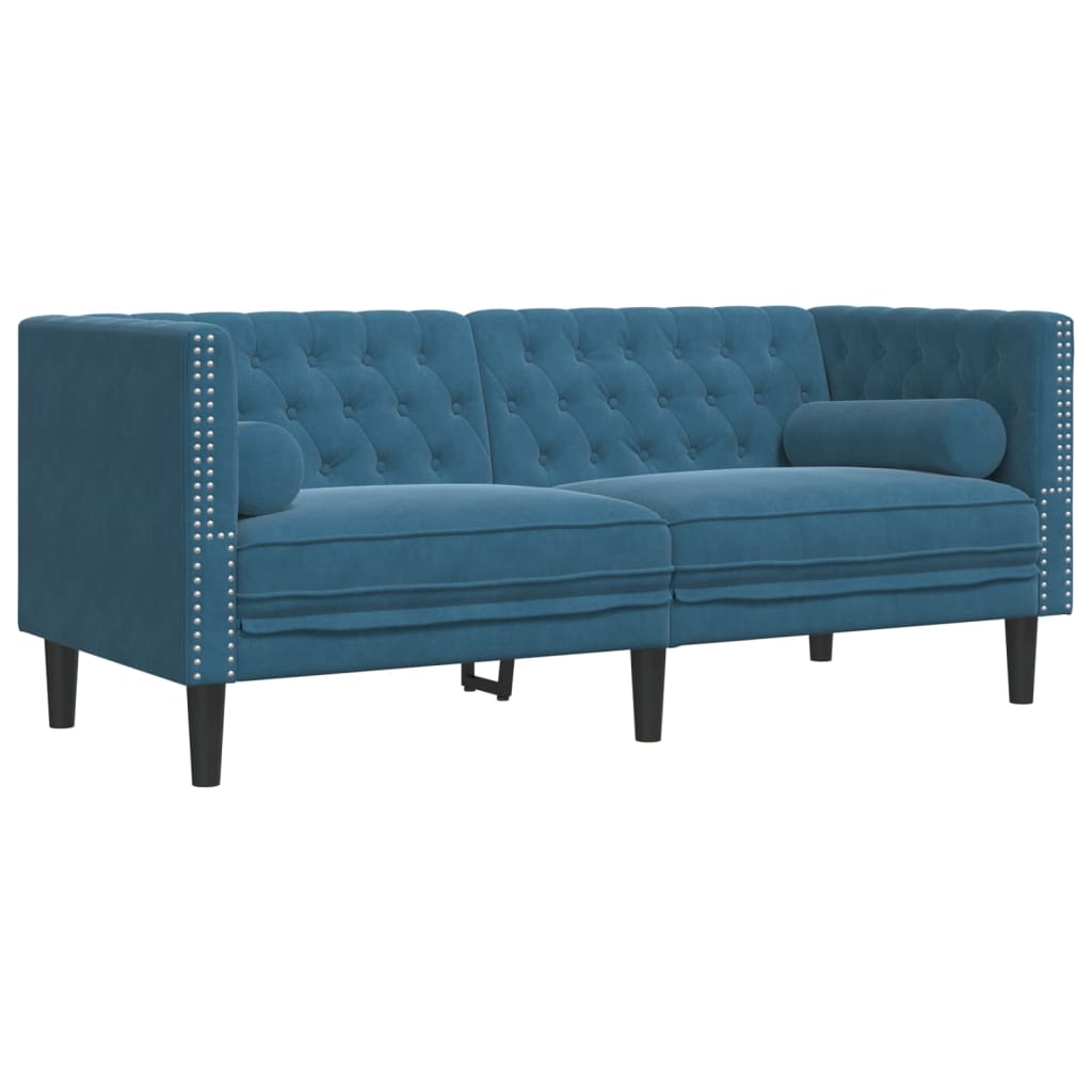 Chesterfield Sofa med Bolsters 2-personers Blue Velvet