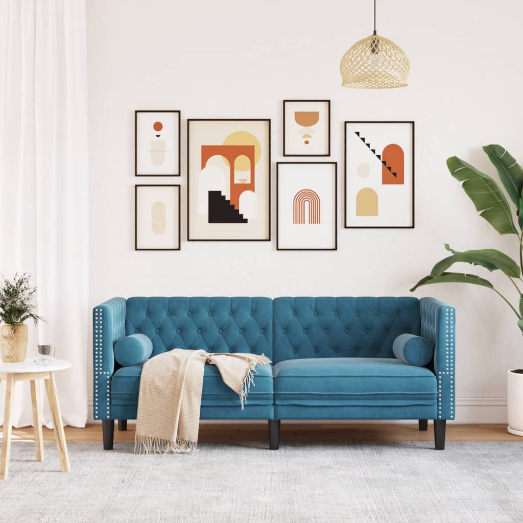 Chesterfield Sofa med Bolsters 2-personers Blue Velvet