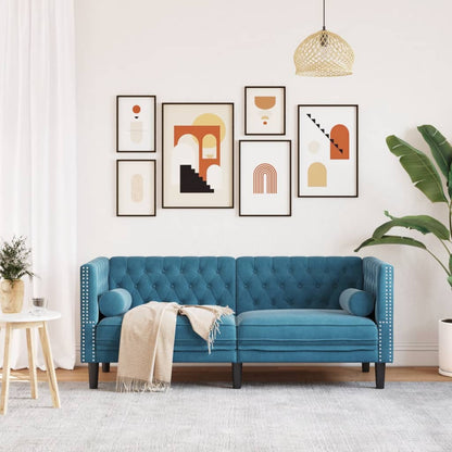 Chesterfield Sofa med Bolsters 2-personers Blue Velvet