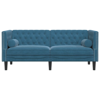 Chesterfield Sofa med Bolsters 2-personers Blue Velvet